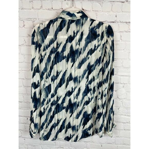 CABI striped white cream blue button down shirt top blouse collared size SM S - Picture 6 of 8